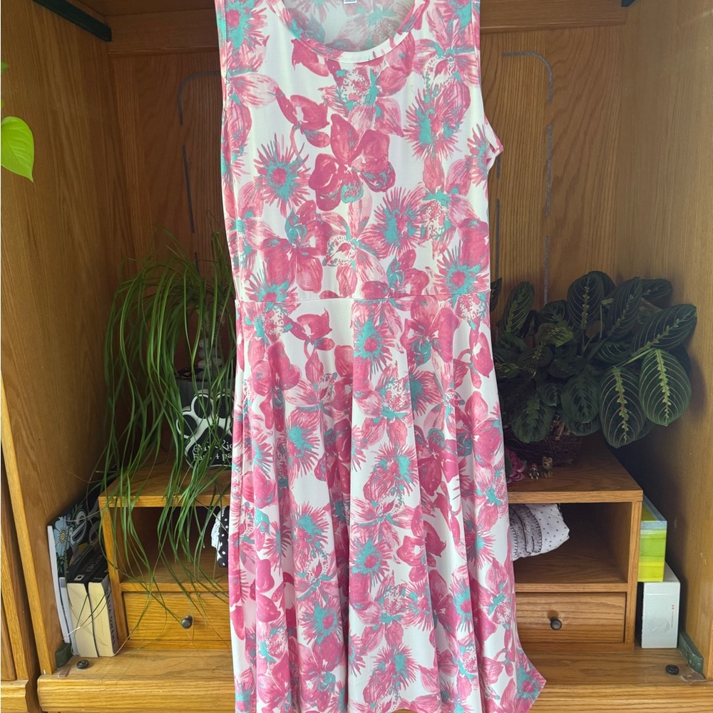 Floral Sleeveless Dress in Pink and Teal